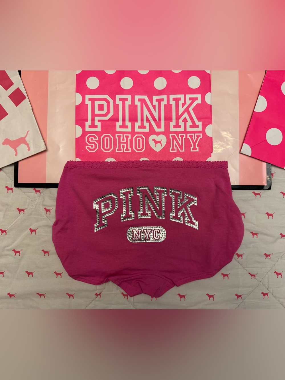 VS PINK SOHO NYC STORE EXCLUSIVE LIMITED EDITION BOY SHORT PANTY BLING RARE NWT